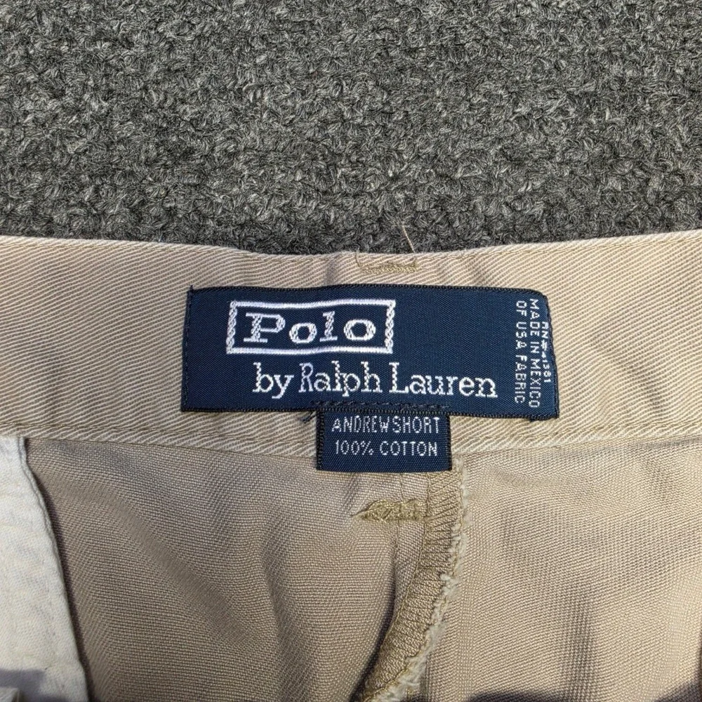Polo Ralph Lauren Andrew Shorts Khaki Mens 33 Pleated Chino Cotton Tan Preppy